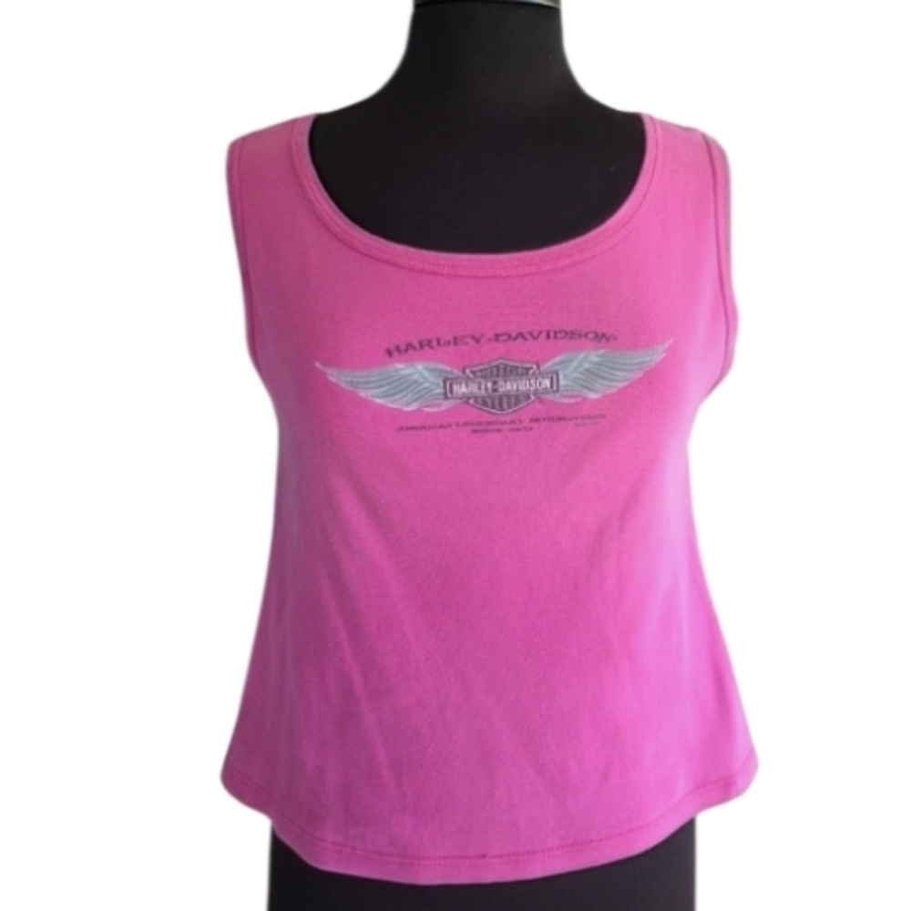 Vintage Y2K Harley-Davidson Large Pink Graphic Crop Tank Top Bikercore